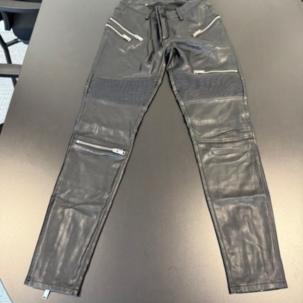 Zara Trf XS Small Faux Leather Biker Pants Black Zipper